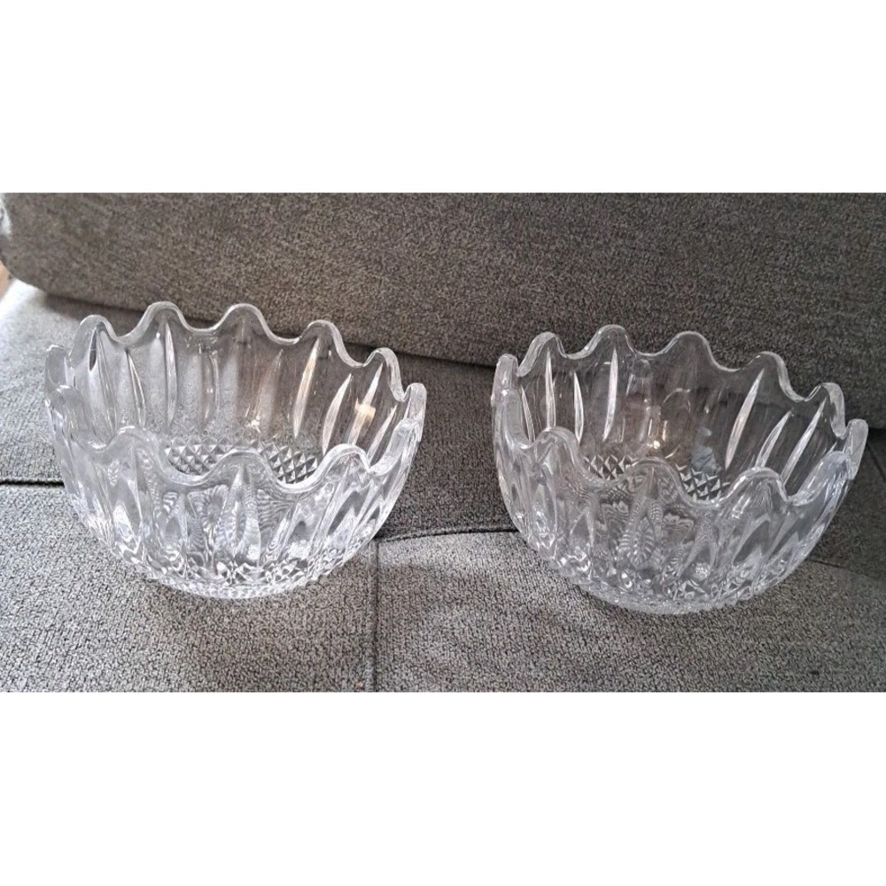 Vintage‎ 25% Lead Crystal Bowl Clear Cut Glass Scalloped Edges Set Of 2 4.5 X 3